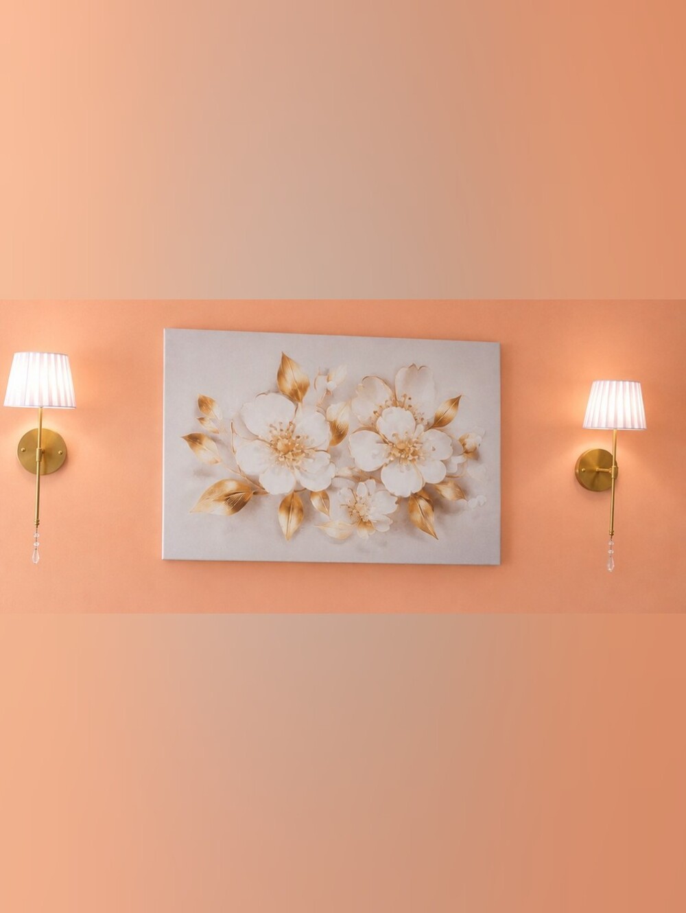 Floral Gold & White Canvas Wall Art - Elegant Home Accent